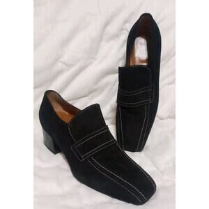 Aquatalia Carmeline Black Suede Loafer Size 8.5 Healed Black Loafer Slip On